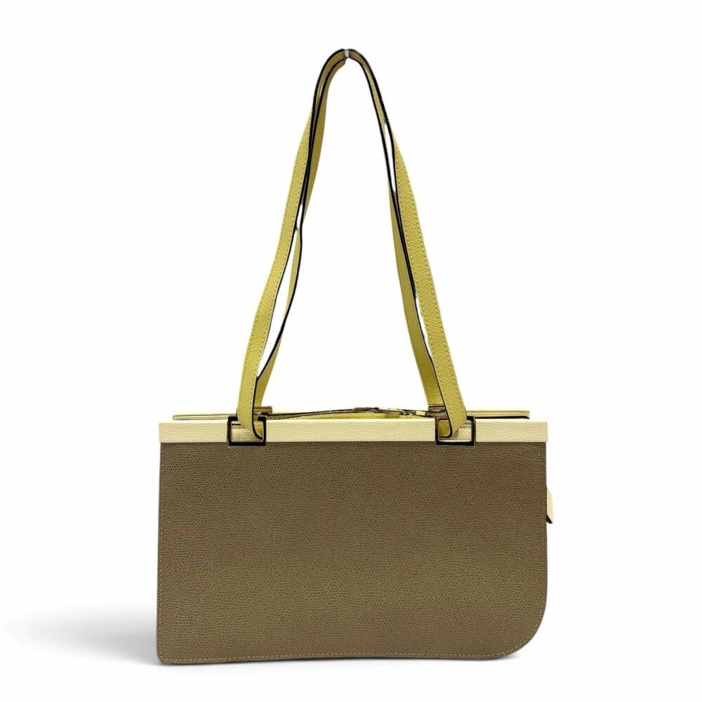 Valextra N504508 Leather Handbag Tote Bag in Beige, Yellow, and Ivory, Made I...